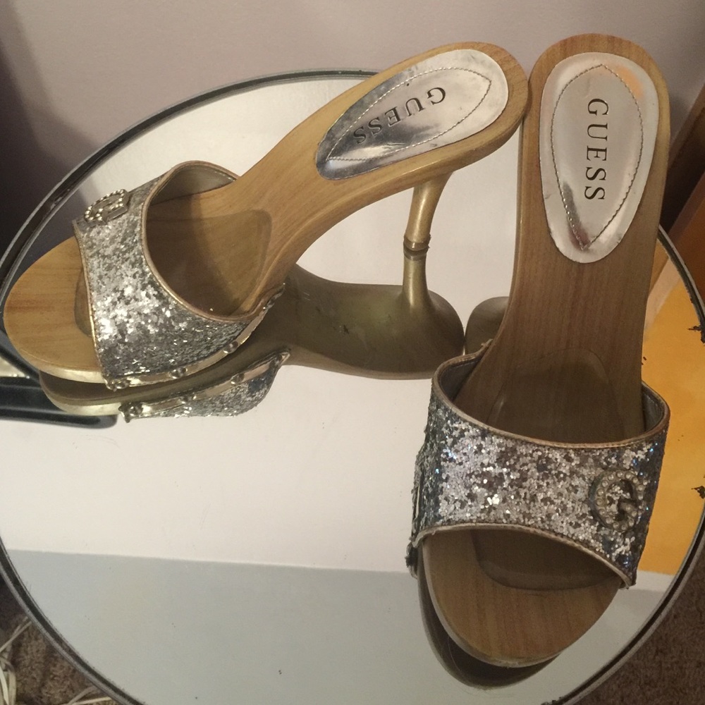 GUESS glitter slip on heels mules - Picture 2 of 6